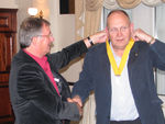 Outgoing Vice President Mike Gill (left) hands over to new Vice President David Maynard